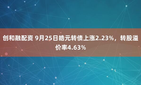 创和融配资 9月25日皓元转债上涨2.23%，转股溢价率4.63%